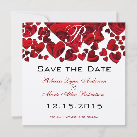 Save The Date Noir et Coeur rouge Roses mariage Enregistrer la d (Dos)