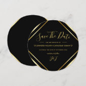 Save The Date Noir et Or Élégant Simple Rond Moderne (Devant / Derrière)