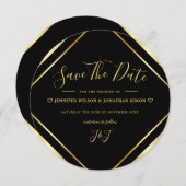 Save The Date Noir et Or Elégant Simple Round Moderne (Devant / Derrière)