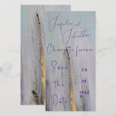 Save The Date Noir et Or Moderne Abstrait Date à Sauvegarder (Devant / Derrière)