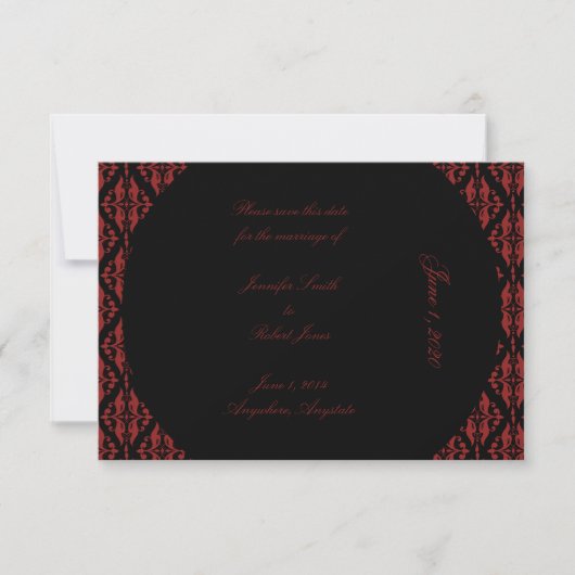 Save The Date Noir et Rouge Damas Mariage gothique Enregistrer l (Devant)