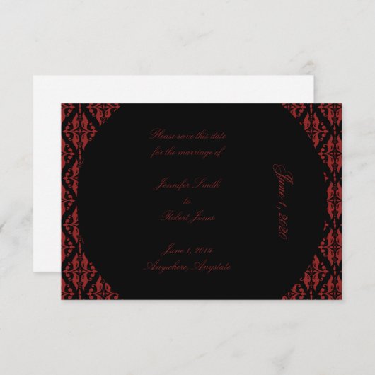 Save The Date Noir et Rouge Damas Mariage gothique Enregistrer l (Devant / Derrière)