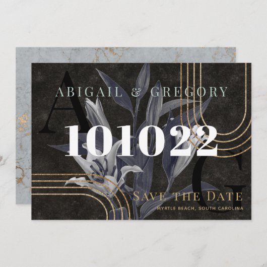 Save The Date Noir foncé Moody Mariage botanique Enregistrer La  (Devant / Derrière)