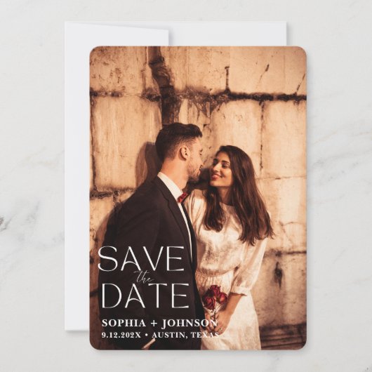 Save The Date Noir foncé rustique couple floral photo mariage (Devant)