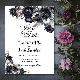 Save The Date Noir Fumé Mariage Floral Enregistrer la date