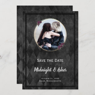 Save The Date Noir gothique Enregistrer la date Cercle or Rose