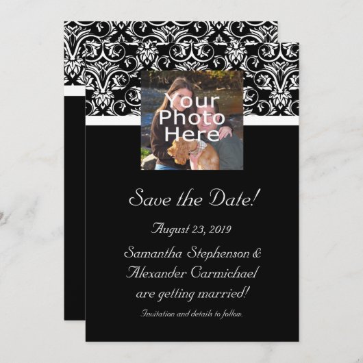 Save The Date Noir Grand Insigne Monogramme Photo Enregistrer la (Devant / Derrière)