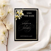 Noir ivoire initiales orchidée Enregistrer la date