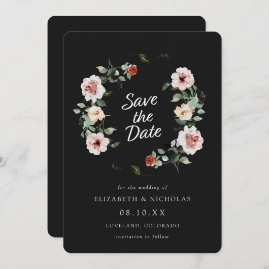 Save The Date Noir Mariage Élégant Enregistrer La Date (Devant / Derrière)