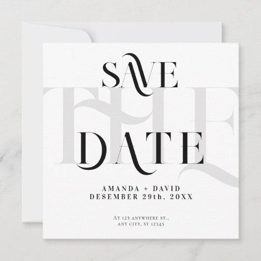 Save The Date Noir minimal moderne et blanc (Devant)