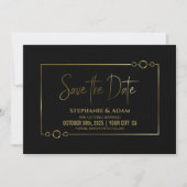 Save The Date Noir moderne avec cadre or Mariage Enregistrer la  (Devant)