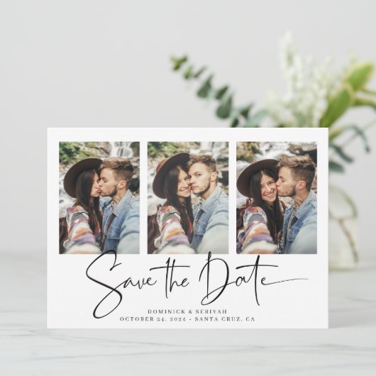 Save The Date Noir moderne blanc manuscrit Enregistrer la date (Debout devant)