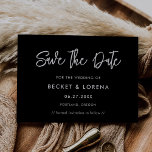 Save The Date Noir moderne contemporain<br><div class="desc">Une typographie audacieuse et tendance pour votre papeterie mariage,  simple mais élégante avec un thème noir et blanc. Entièrement personnalisable : vous pouvez modifier les couleurs de la police et de l'arrière - plan si nécessaire.</div>