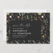 Save The Date Noir moderne élégant moody botanique chic mariage (Devant)