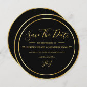 Save The Date Noir Moderne et Or Élégant Simple Rond (Devant / Derrière)