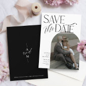 Save The Date Noir moderne simple Arc Photo Mariage élégant