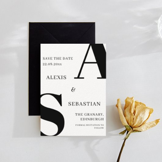 Save The Date Noir moderne sur blanc Monochrome