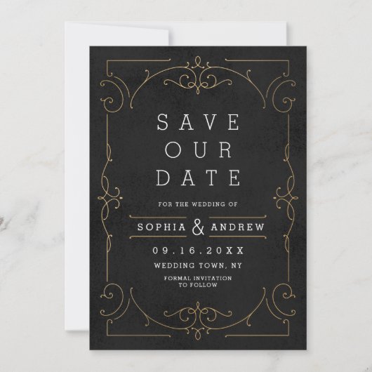 Save The Date Noir & Or Elegant mariage classique moderne (Devant)