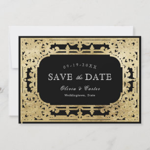 Save The Date Noir & or élégant romantique mariage vintage enreg