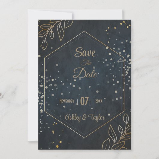 Save The Date Noir & Or Floral Wedding Enregistrer La Date (Devant)