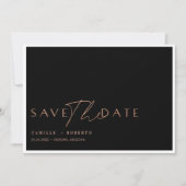 Save The Date Noir & Rose moderne & élégant Blush Gold Script (Devant)