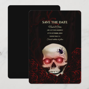 Save The Date Noir rouge floral foncé moody gothique crâne hallo