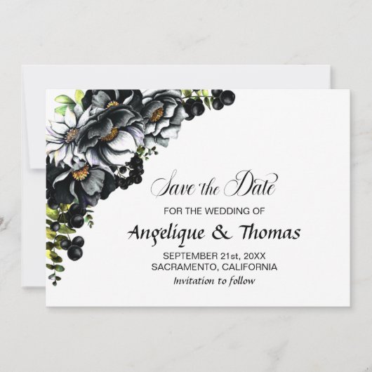 Save The Date Noir Rustique Mariage Floral Enregistrer La Date (Devant)