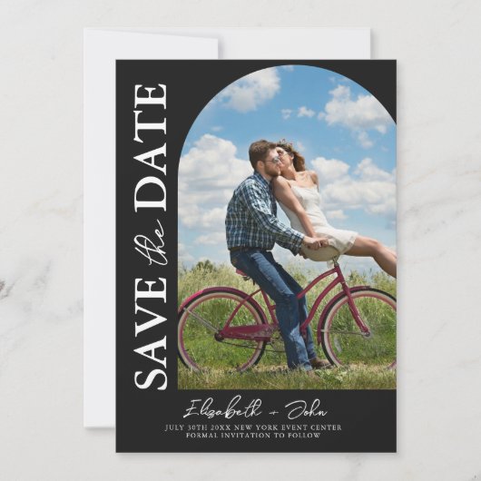 Save The Date Noir simple Arc photo mariage Enregistrer la date (Devant)