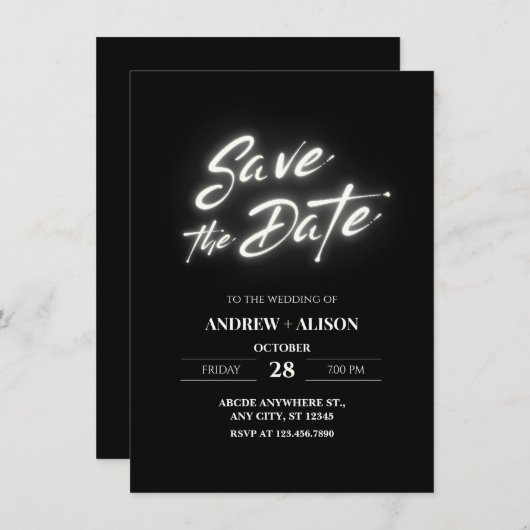 Save The Date Noir simple moderne élégant (Devant / Derrière)