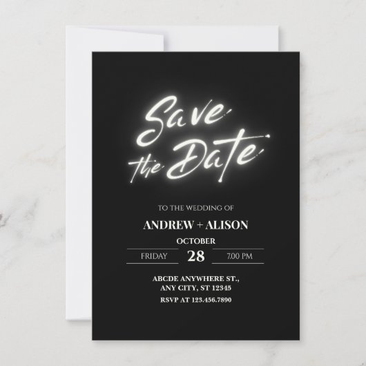 Save The Date Noir simple moderne élégant (Devant)