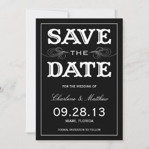 SAVE THE DATE NOIR VINTAGE ANNONCE DE MISE À JOUR DE LA DATE