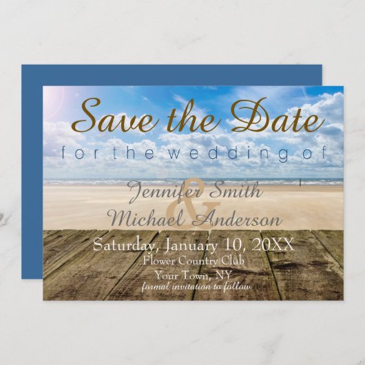 Save The Date Nom complet Beach Rustic Dock Enregistrer la date (Devant / Derrière)
