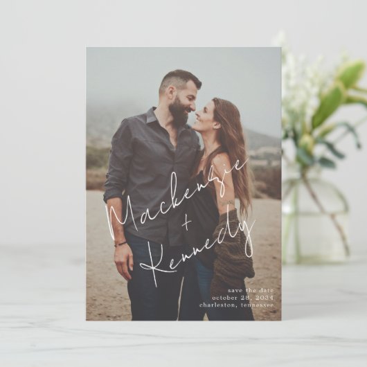 Save The Date Nom de script manuscrit Photo Enregistrer la date (Debout devant)