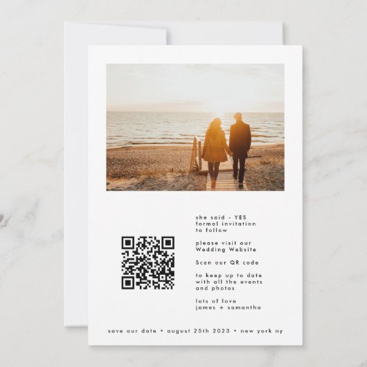Save The Date Noms De Photo Personnalisés Modernes Code Qr Simpl (Dos)