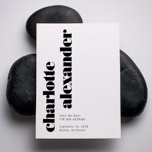 Save The Date Noms verticaux minimalistes en gras noir blanc