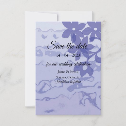 Save The Date Non Photo Elegant Blue Floral Enregistrer la date (Devant)
