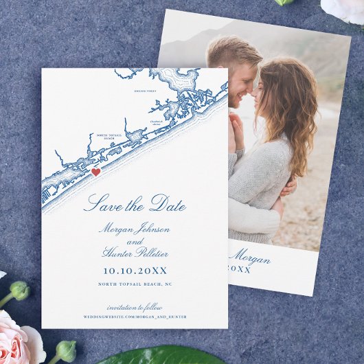 Save The Date North Topsail Beach Map Elegant Navy Blue Wedding