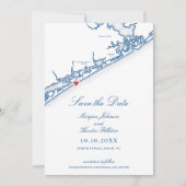Save The Date North Topsail Beach Map Elegant Navy Blue Wedding (Devant)