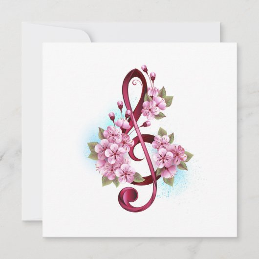 Save The Date Notes de clé de sol musicales avec fleurs de Sakur (Devant)