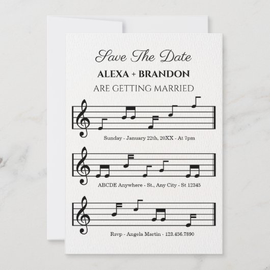 Save The Date Notes de feuille de musique Mariage (Devant)