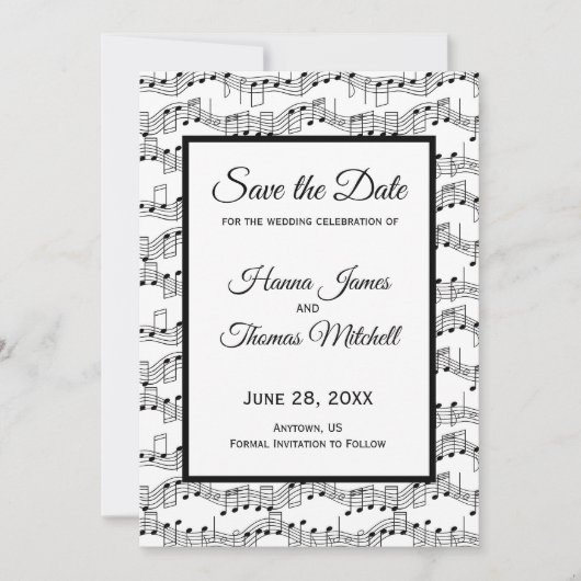 Save The Date Notes musicales Élégant Enregistrer la date (Devant)