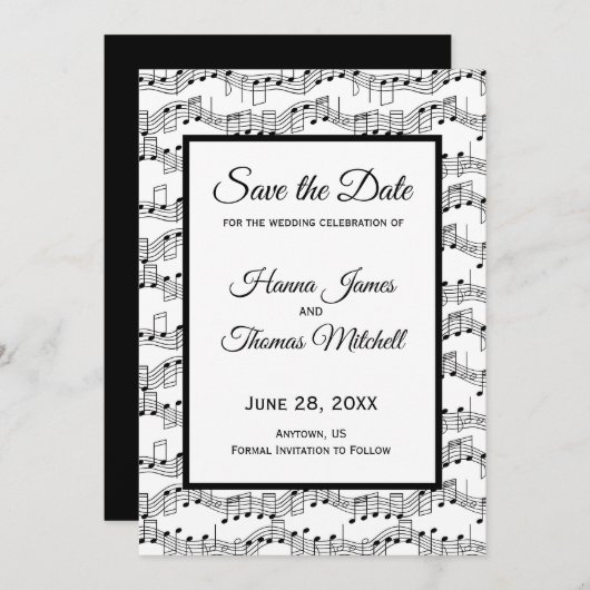 Save The Date Notes musicales Élégant Enregistrer la date (Devant / Derrière)