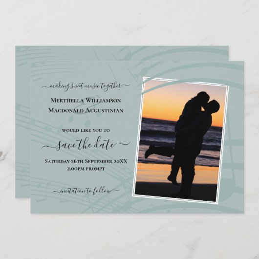 Save The Date Notes musicales en verre de mer Mariage photo Enre (Devant / Derrière)