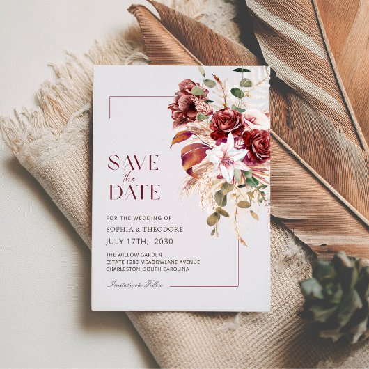 Save The Date Nothing Fancy, Just Love Burgundy & Blush Floral