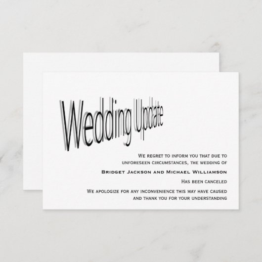 Save The Date Notification d'annulation du mariage (Devant / Derrière)