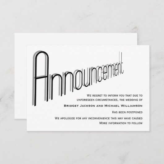 Save The Date Notification du mariage reportée (Devant / Derrière)