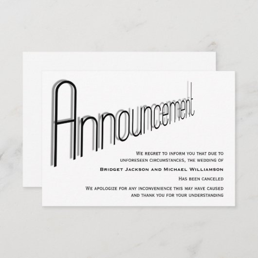 Save The Date Notification mariage annulée (Devant / Derrière)