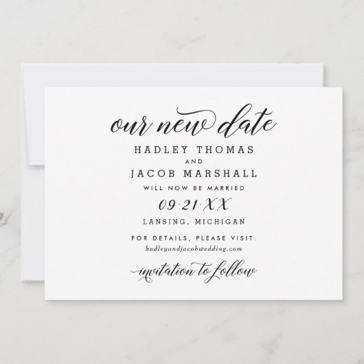 Save The Date Notre nouvelle date Moderne Calligraphie Mariage P (Dos)