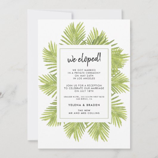 Save The Date Nous avons fui Tropical palm tree mariage faire-pa (Devant)