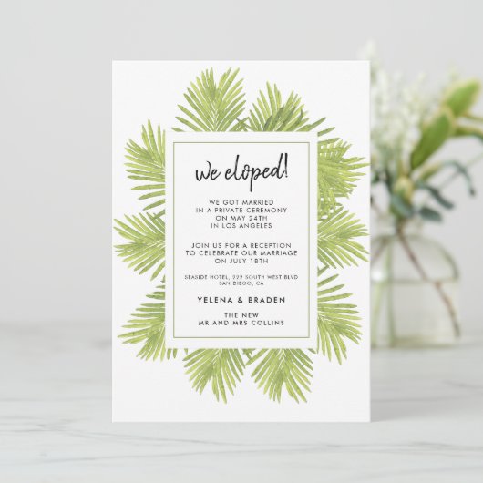 Save The Date Nous avons fui Tropical palm tree mariage faire-pa (Debout devant)